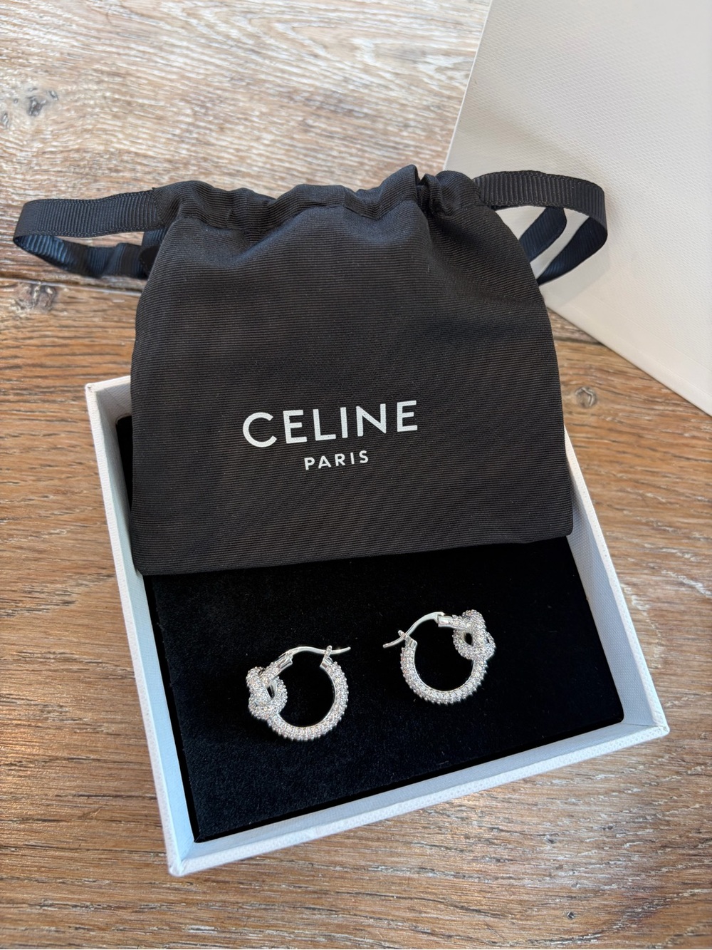 Celine Silver Pavé Knot Hoop Earrings